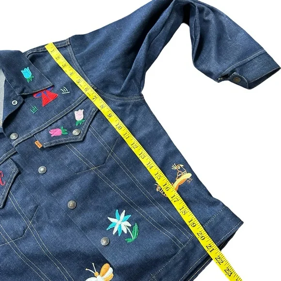VTG 70s Levi’s Embroidered Tiger Denim Trucker Jacket Floral Patch Small RARE - Picture 13 of 16